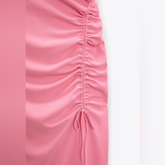 Light Pink Ruched Corset Midi Wedding Party Dress - Picture 10 of 11